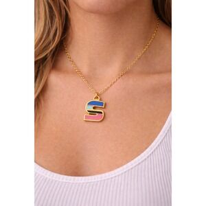 Coach Initial S Pendant Necklace Women Multicolor Enamel Gold Tone 16-18" Preppy